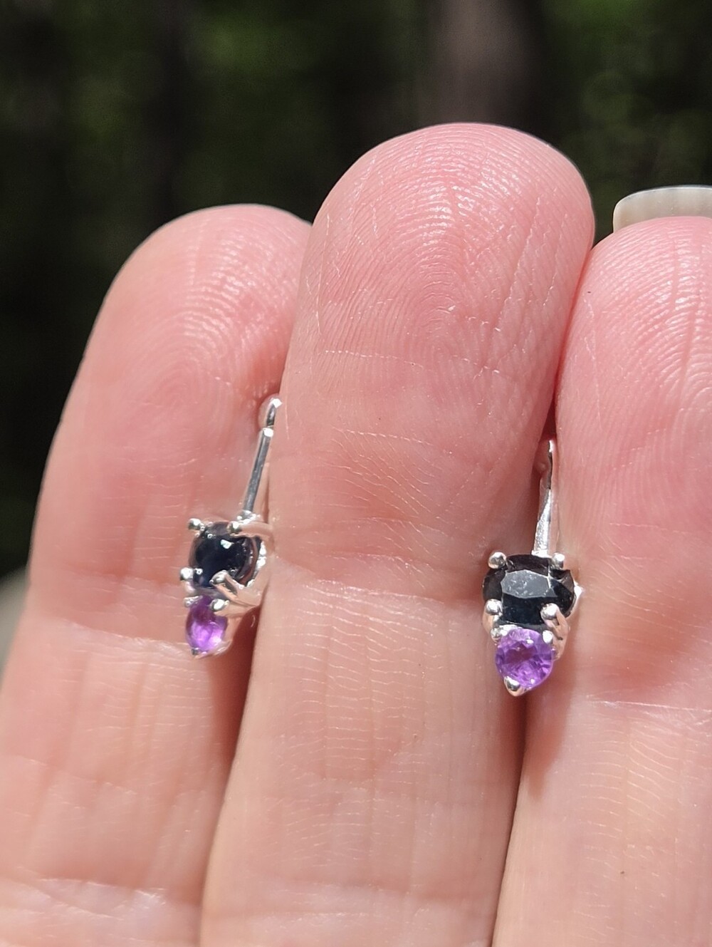 Sapphire & Amethyst Sterling Drop Post Earrings - Picture 4 of 9